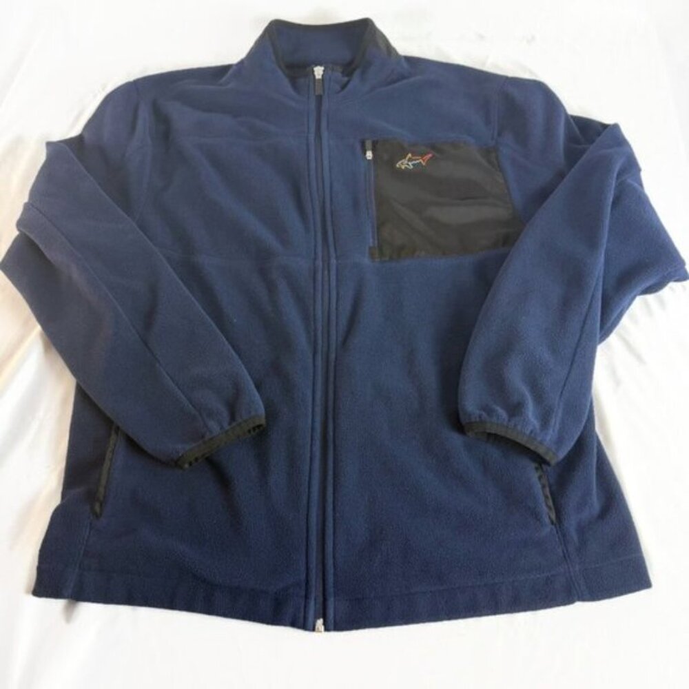Greg Norman Fleece Jacket Mens Medium Full Zip Golf Blue Black  Shark Logo
